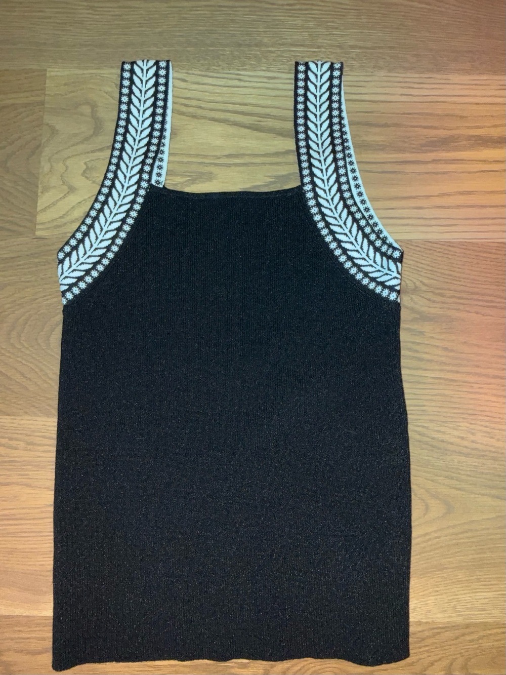 Ann Taylor Black Knit Tank with White Patterned Straps